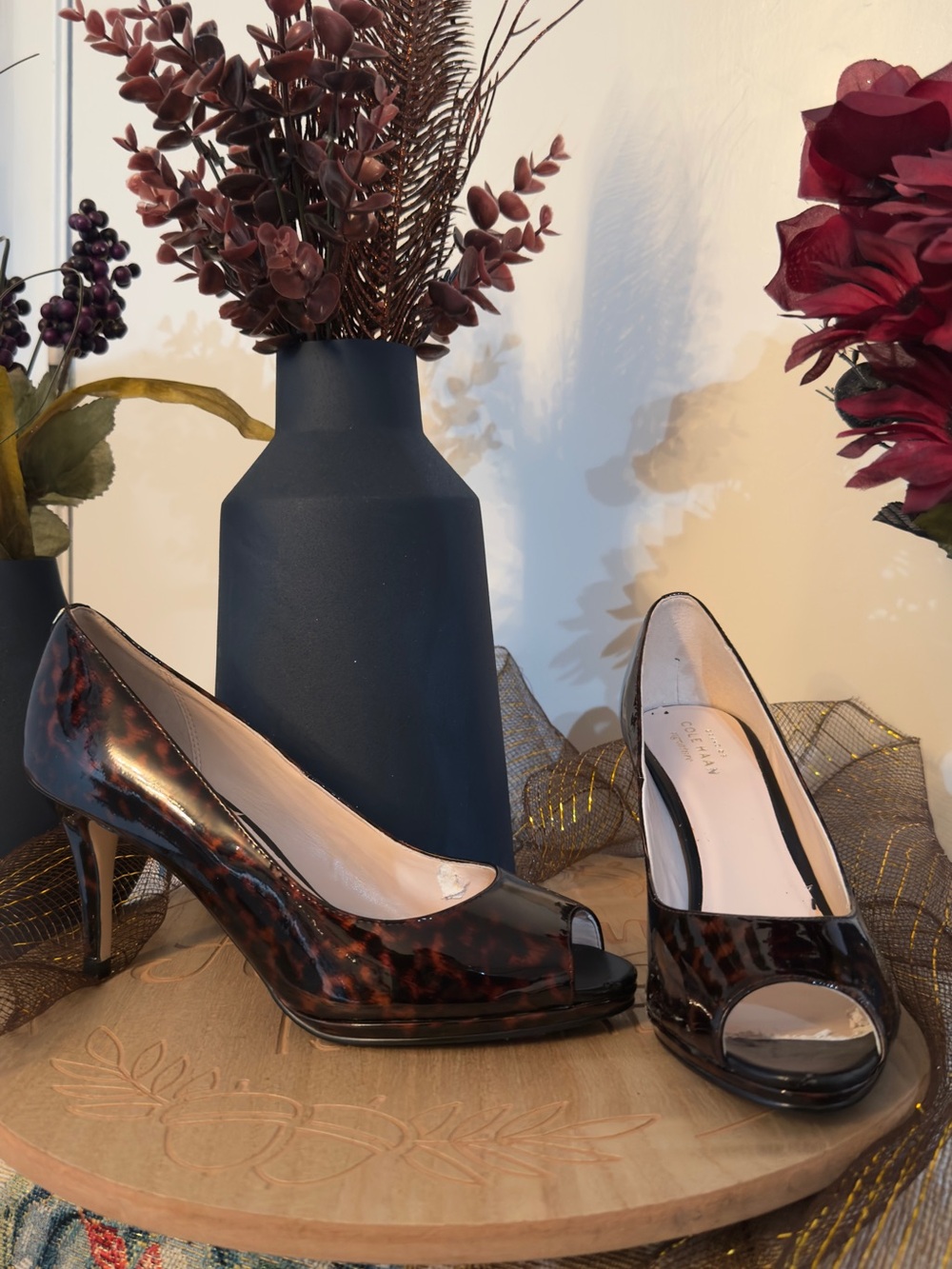 Cole Haan Women's Open-Toe Patent Pumps in Tortoiseshell Brown